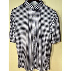 Collars & Co Collar Shirt 2XL Blue & White Gingham Button-Down Short Sleeve